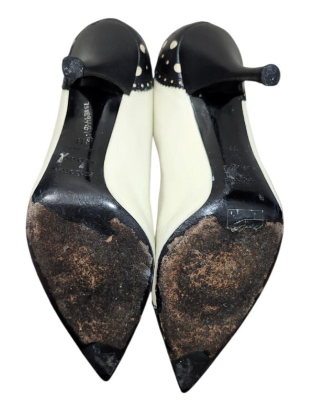 Sergio Rossi Polka Dot Heels Pumps Black White Leather Pointed Toe EU 39 Italy - Picture 13 of 13